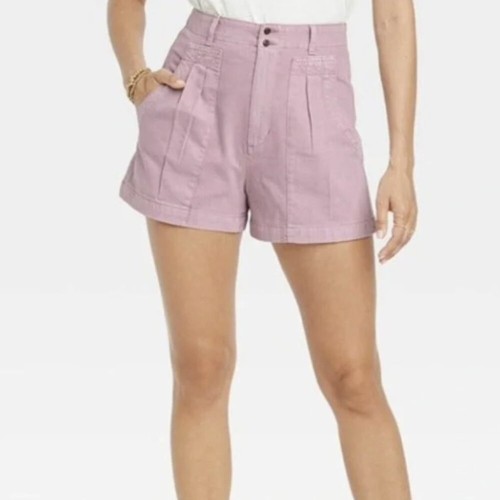 Universal Thread Orchid Lane Pink Pleated High Waisted Denim Jean Shorts Sz 4